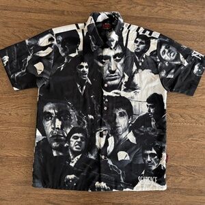 Scarface Tony Montana Dragonfly Button Up Hawaiian Shirt - Vintage Black - Large